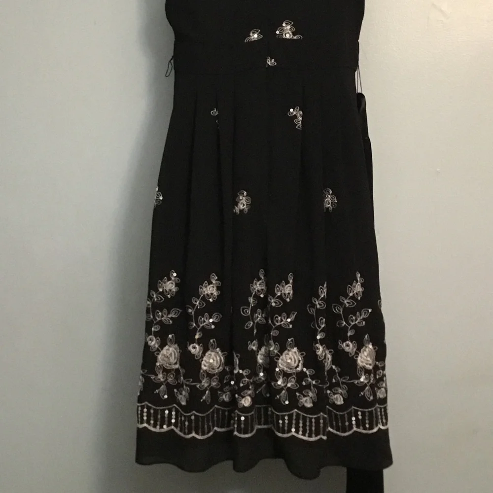 R&M Richards Black Dress with Silver Embroidery